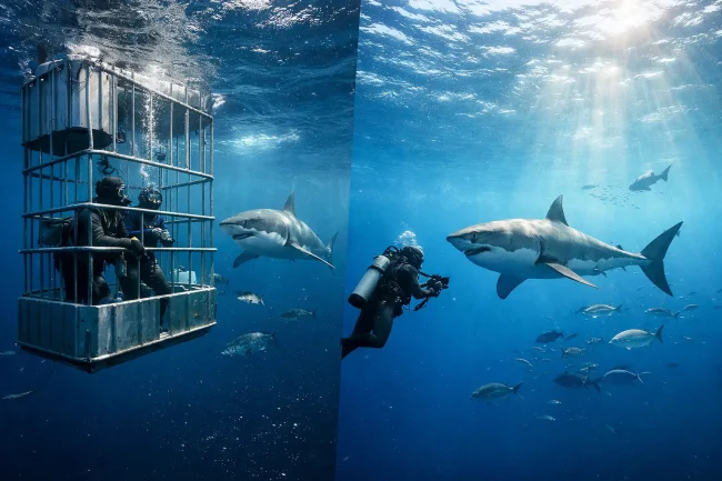 Shark Cage Diving Versus Open Water